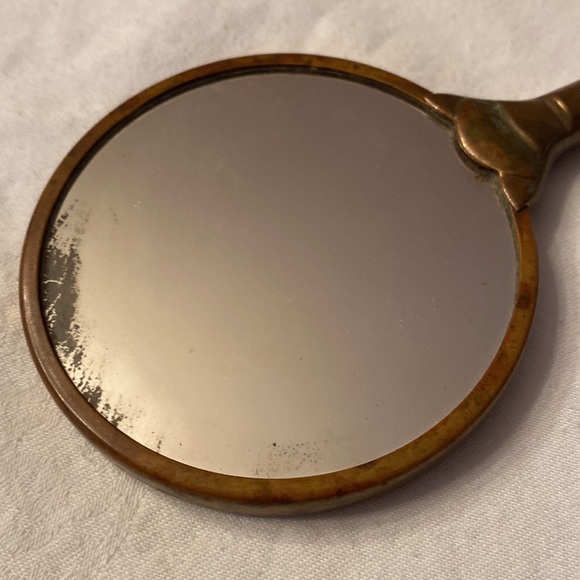 Antique two sided hand painted ceramic hand mirror - Picture 4 of 5